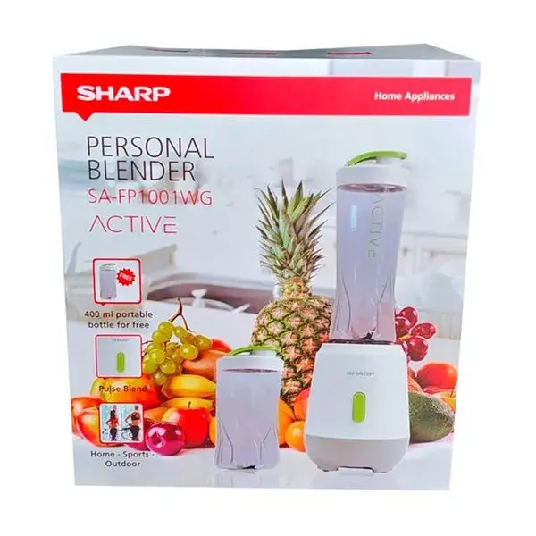 Batidora de vaso Sharp 600ml 300W con botella de 400ml 4 cuchillas verde/blanco