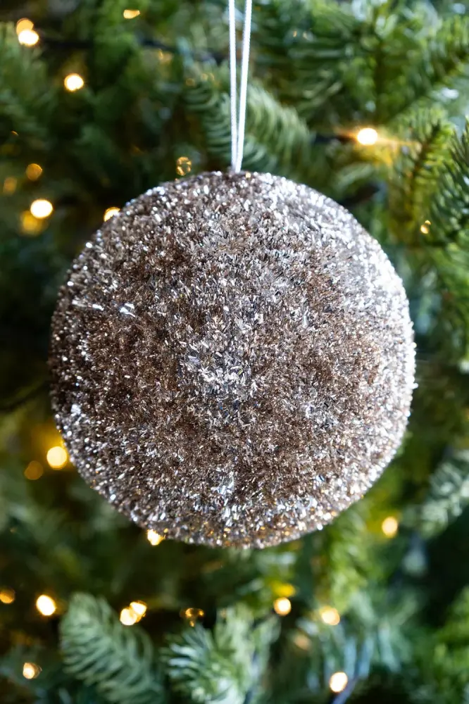 Adorno Bola Con Efecto Espumillón De Color Champagne para Decoración de Árbol