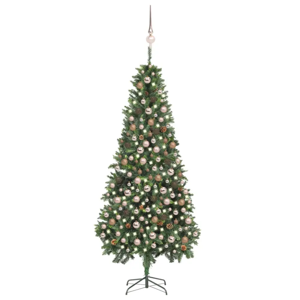 vidaXL árbol de navidad helado con luces, bolas y piñas 210 cm | Resistente la Intemperie |