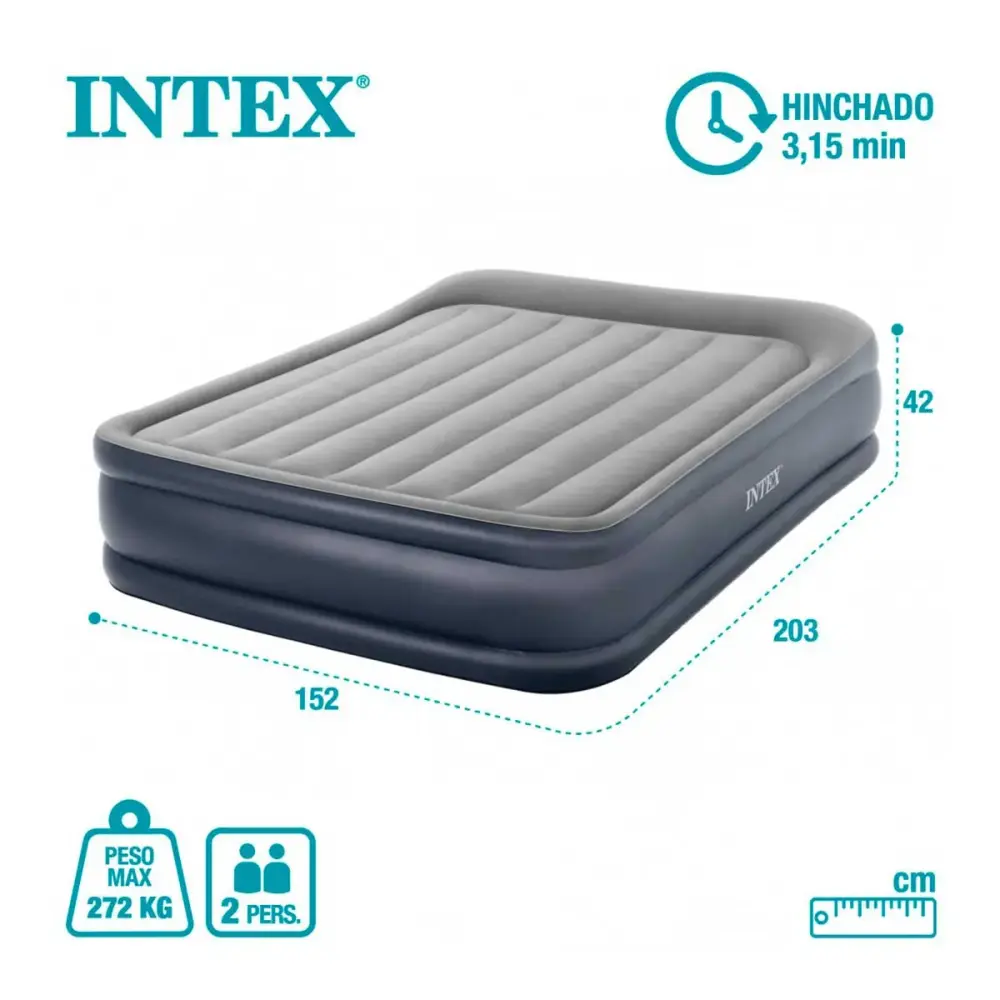 Colchón hinchable Dura-Beam Plus Elegante Pillow con bomba gris 42x152x203 cm