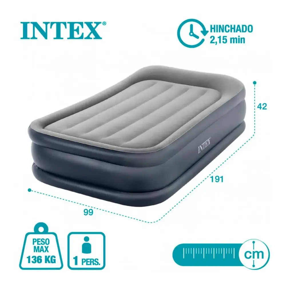 Colchón hinchable Dura-Beam Plus Suntuoso Pillow con bomba gris 42x99x191 cm