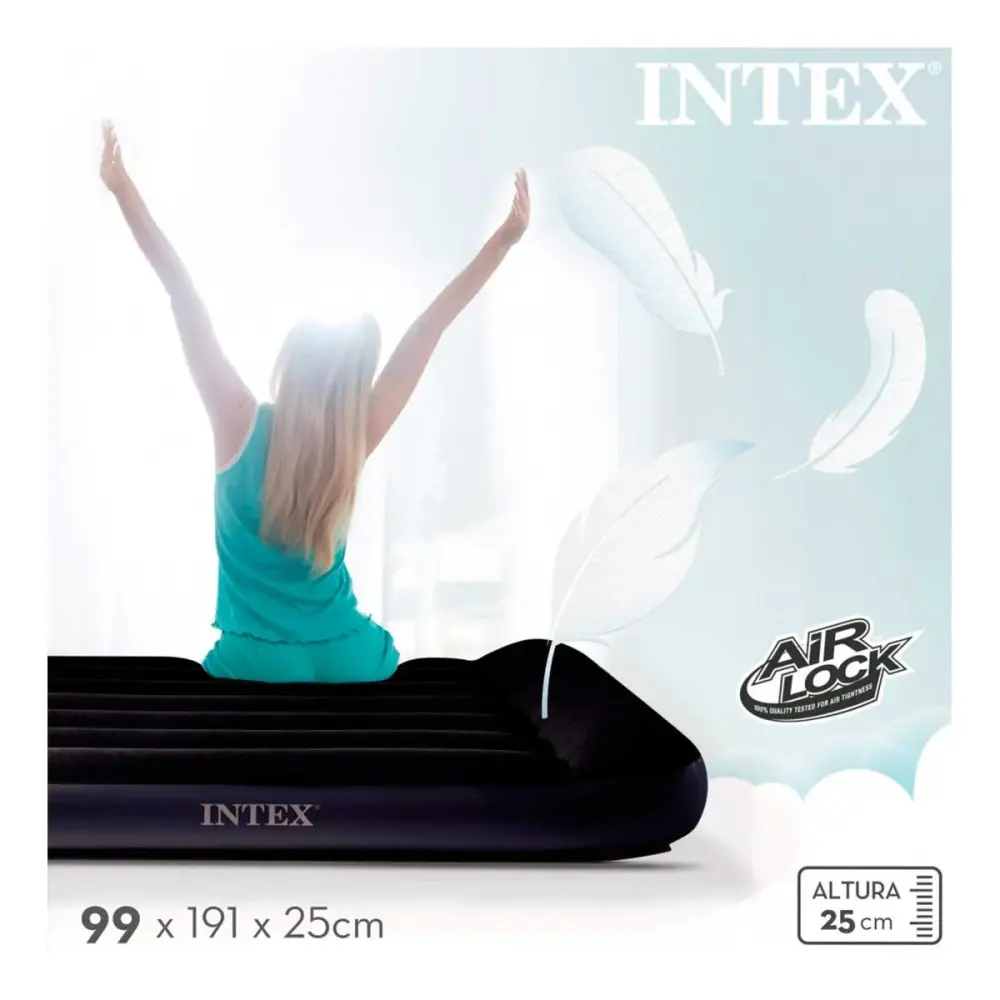 Colchón hinchable Dura-Beam Standard Pillow Rest Atemporal con bomba negro 25x99x191 cm (Resistente Pinchazos)