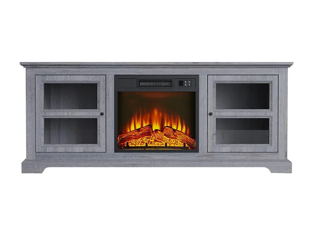 Chimenea eléctrica con mueble aparador rustico color gris
