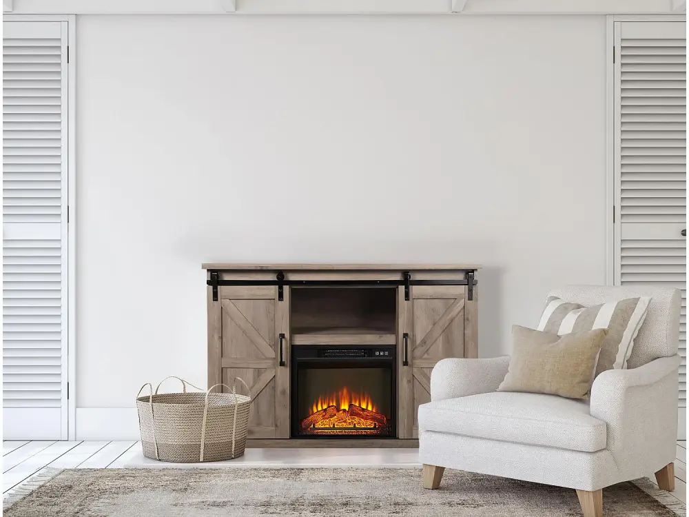 Chimenea eléctrica con mueble aparador rustico 2000W