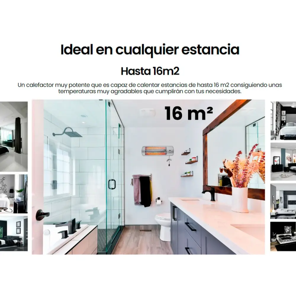 Estufa de cuarzo Infiniton HQP-W33 1500W 3 niveles de potencia colgante plata con Ruedas Incluidas