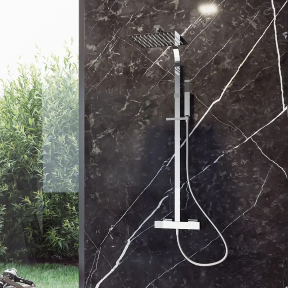 Colonna Doccia Squadrata soffione quadrato cm acciaio inox ultra estrecho e miscelatore termostatico 2 vie