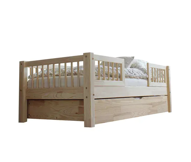 Cama 90x190 con barandillas somier y cajón Adèle Madera | Envío Rápido y Gratis