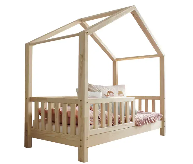 Escritorio Infantil Cama cabañ 90x200 con barandilla y somier patas 10 cm Roxane Madera