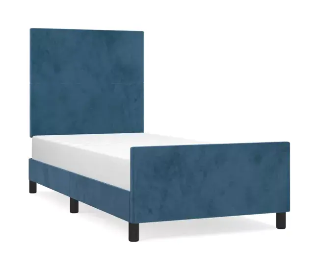 Estructura cama con cabecero terciopelo gris tenebroso 100x200 cm Diseño plano | Antivuelco |