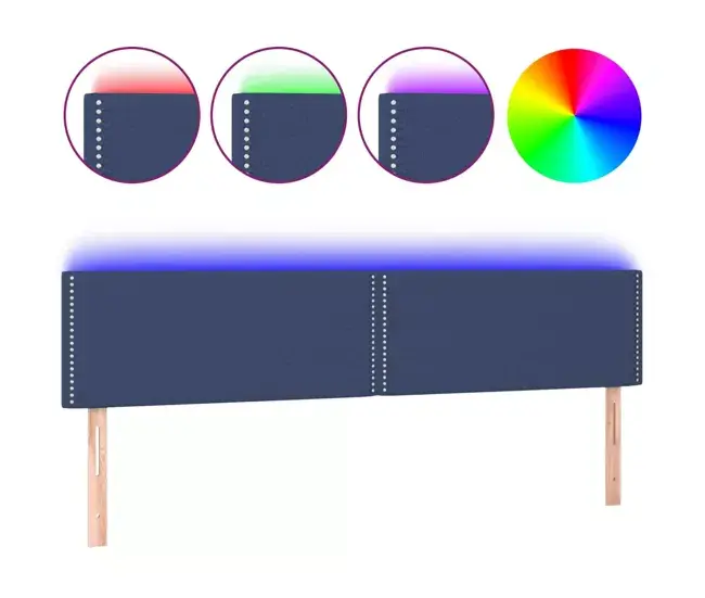 Cabecero con LED de tela azul 180x5x78/88 cm