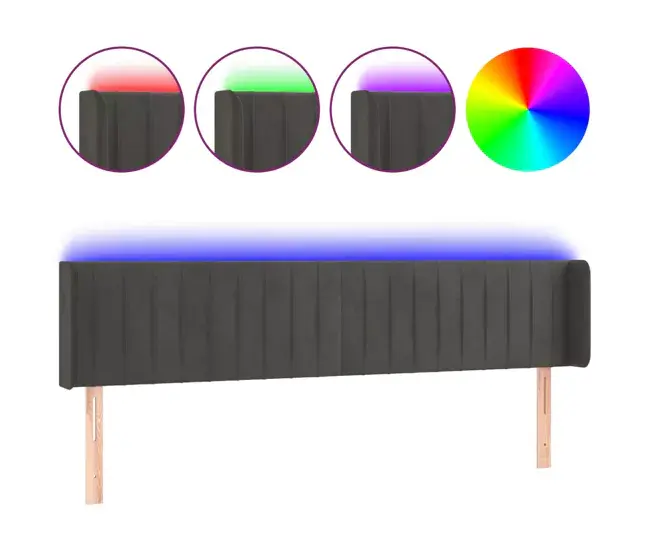 Cabecero con LED de terciopelo negro 203x16x78/88 cm