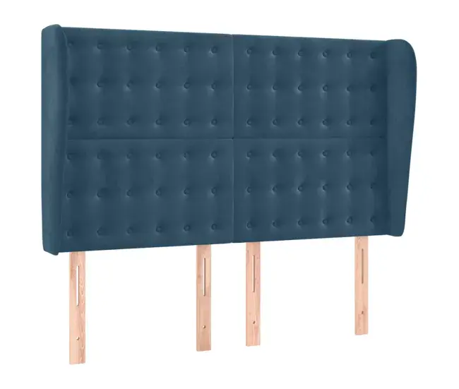 Cabecero con orejas de terciopelo azul turbio 147x23x118/128 cm