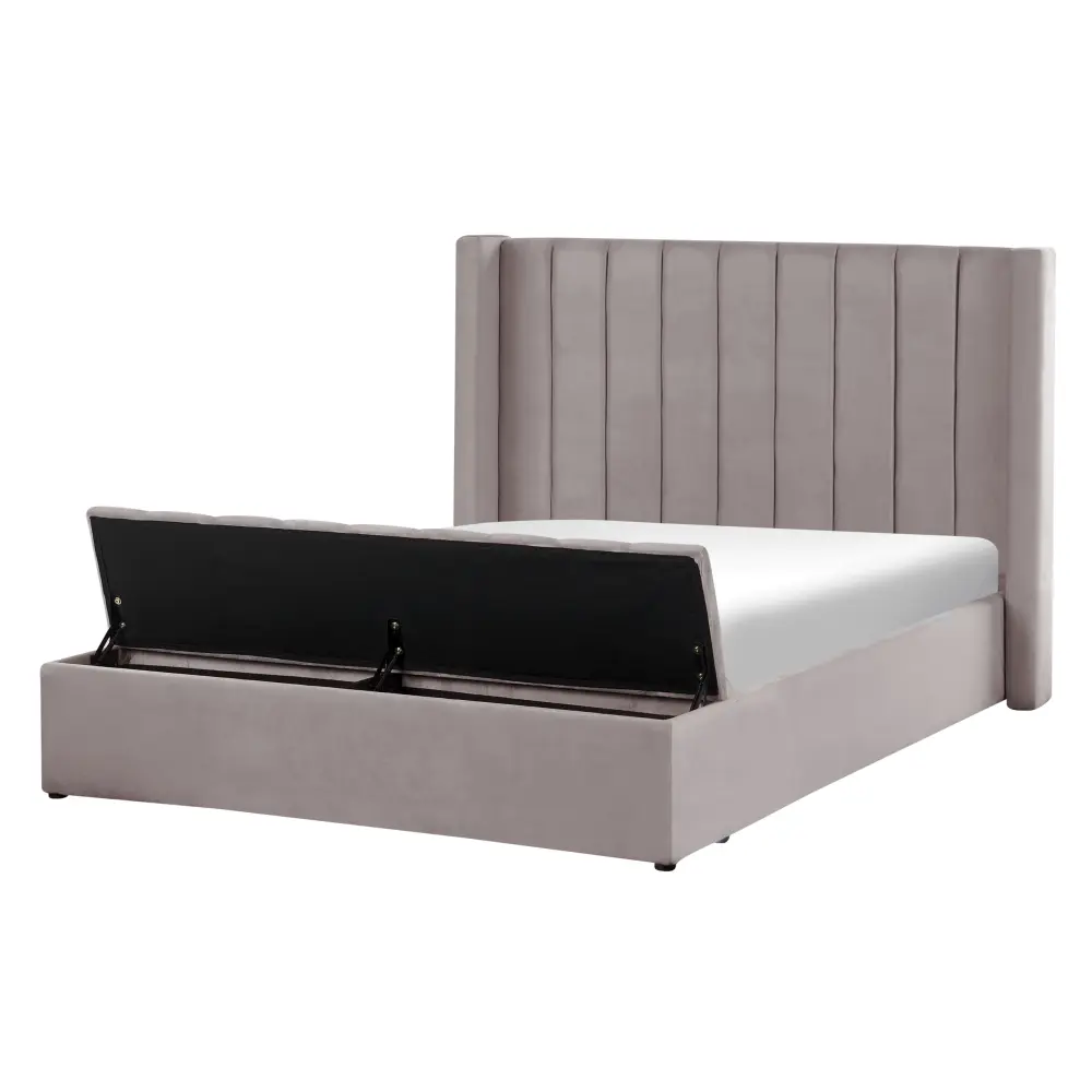 Cama de agua con almacenaje de terciopelo gris 140 x 200 cm noyers
