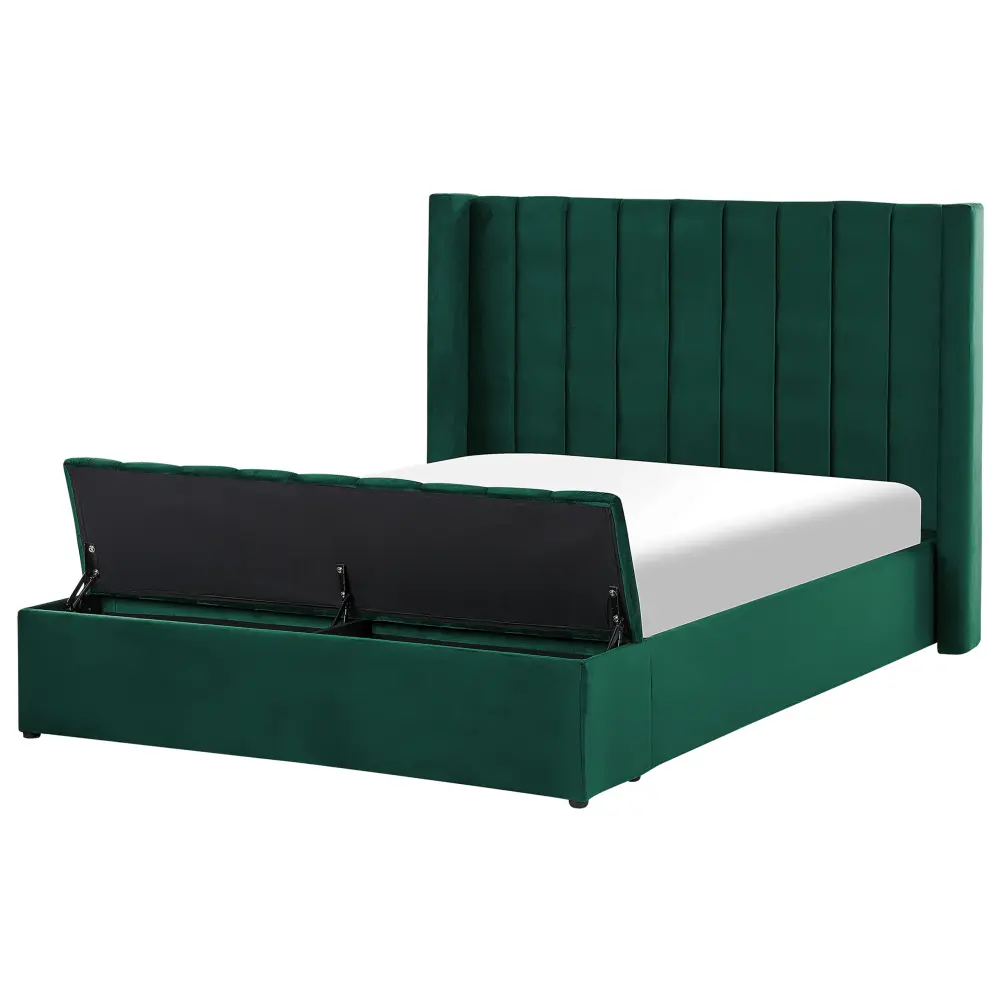 Cama de agua con almacenaje de terciopelo verde 140 x 200 cm noyers