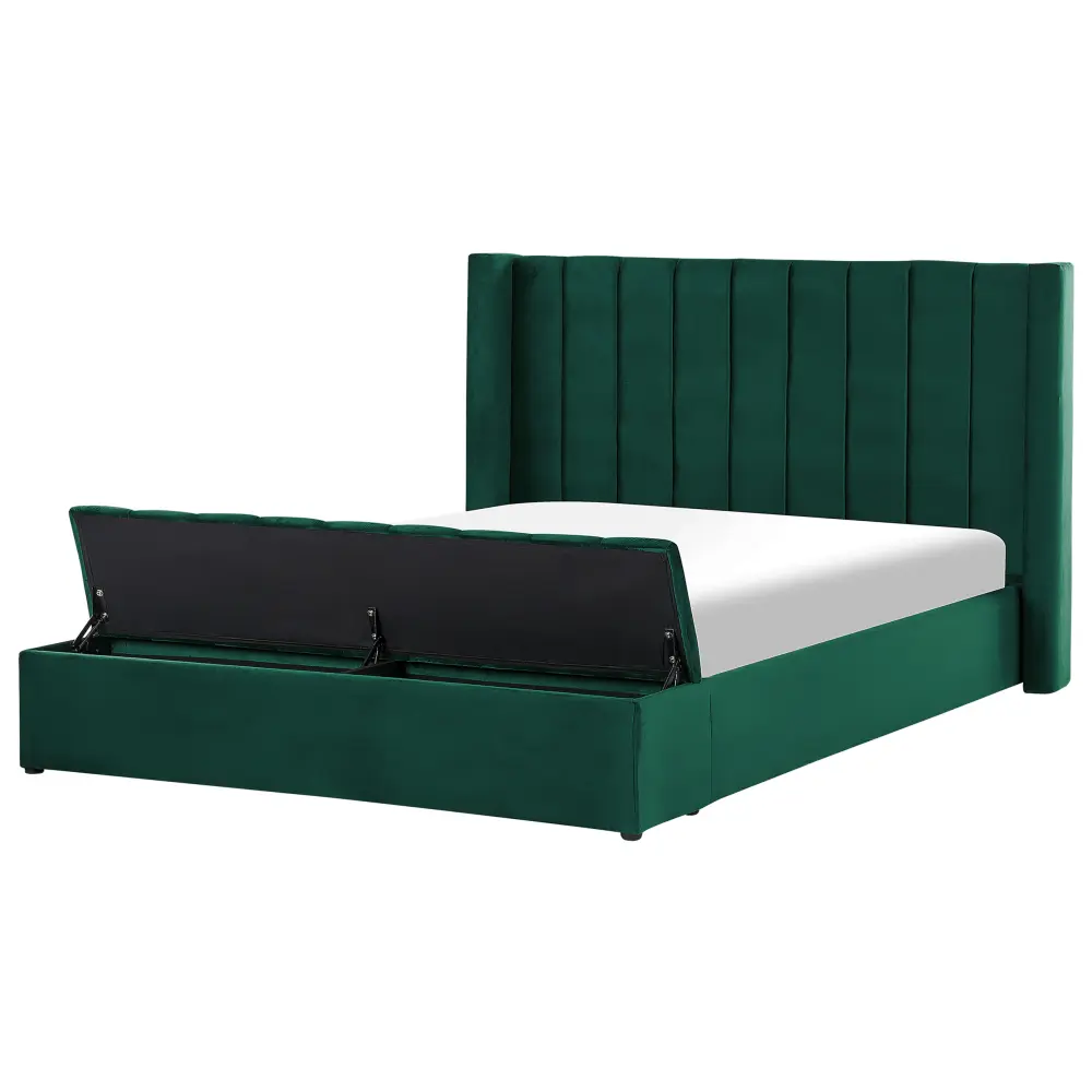 Cama de agua con almacenaje de terciopelo verde 180 x 200 cm noyers