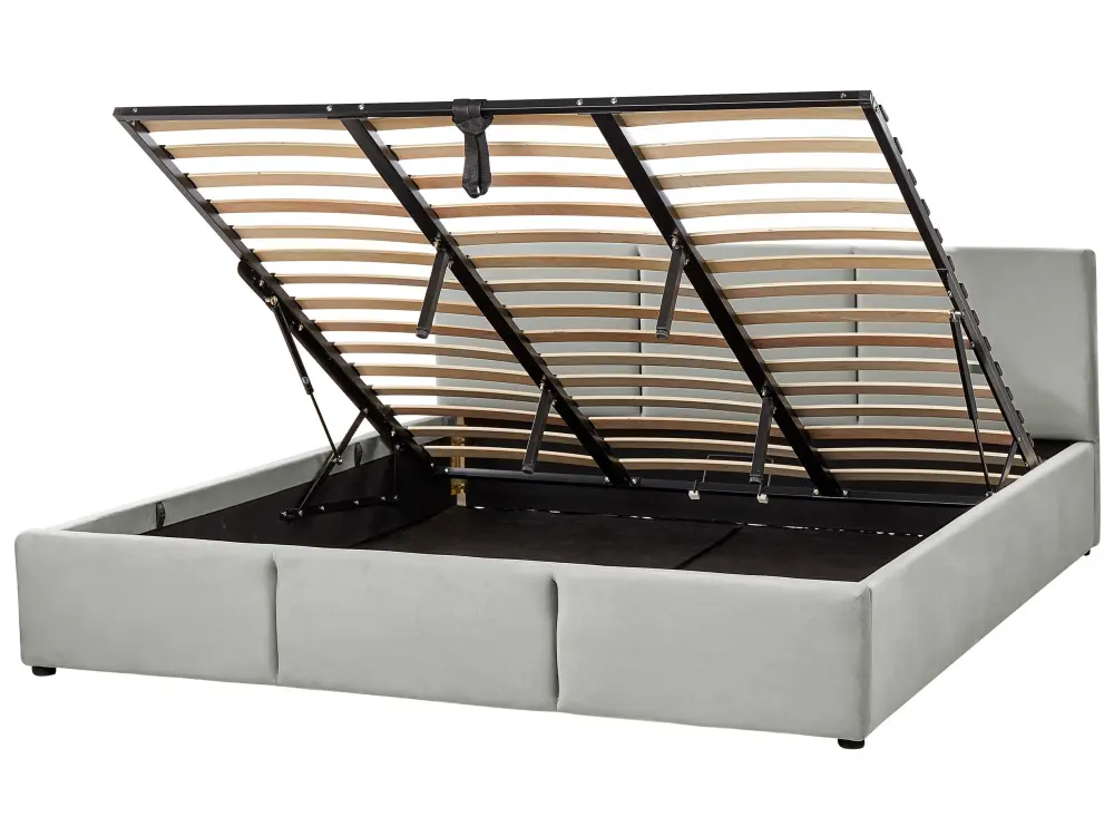 Cama con almacenaje terciopelo bousse 180 x 200 cm gris obvio