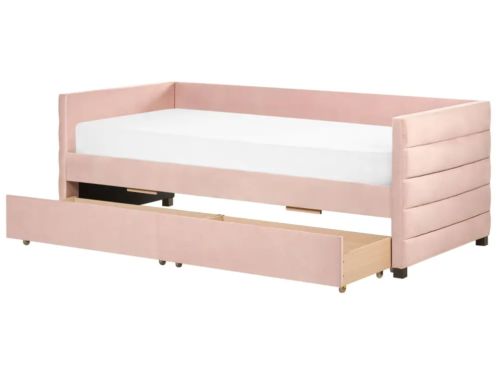 Cama con almacenaje terciopelo marray 90 x 200 cm rosa pastel
