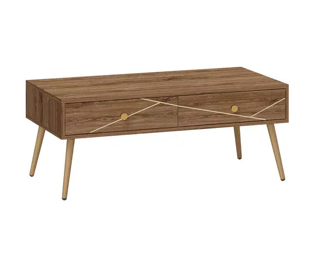 HOMCOM Mesa de Centro Mesa baja para Salón con 2 Cajones y Patas de Acero para Sala de Estar Dormitorio 100x50x41 cm Marrón