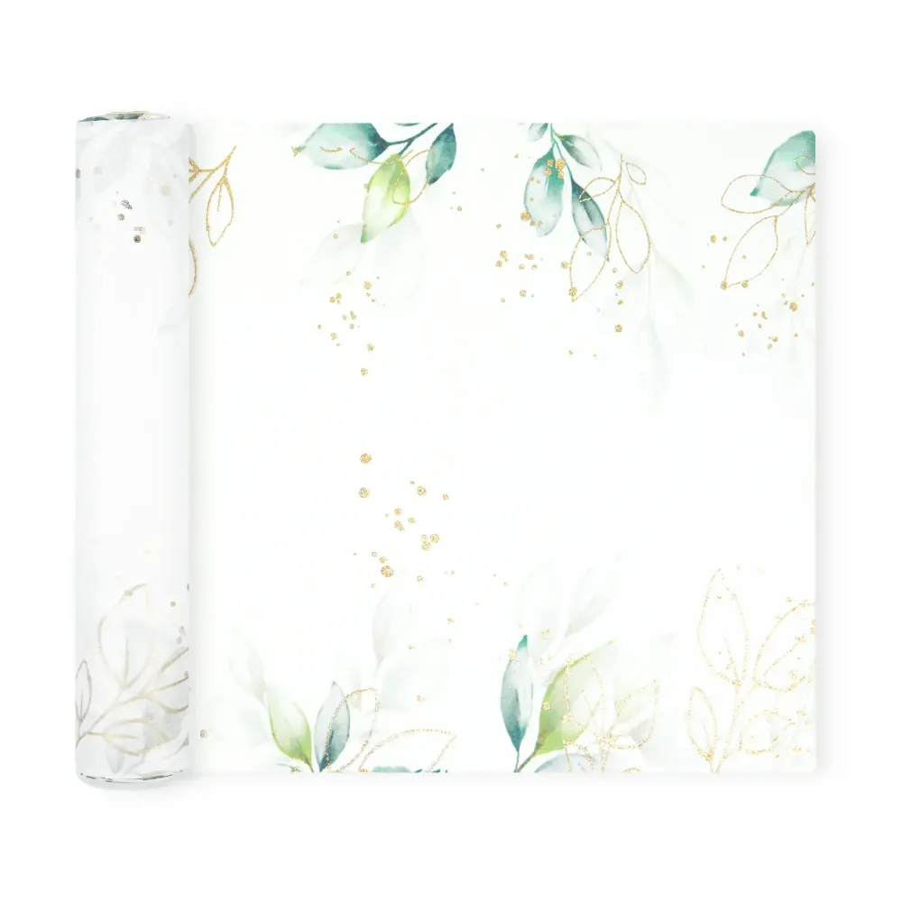 Camino de mesa hojas con motivo vegetal dorado 275 x 28cm