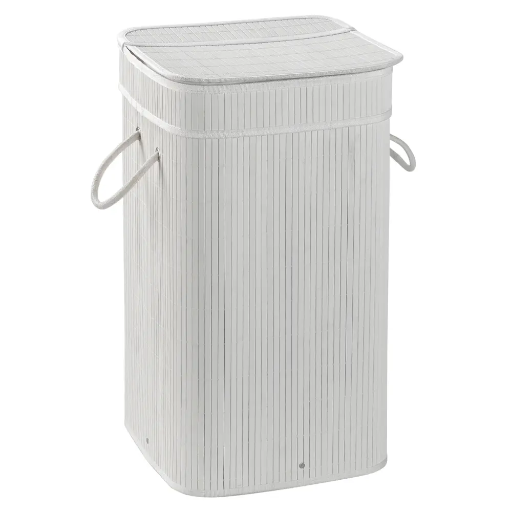 Canasta Plegable Cesto portabiancheria bianco Gedy Tatami con sacchetto estraibile e finitura bambù