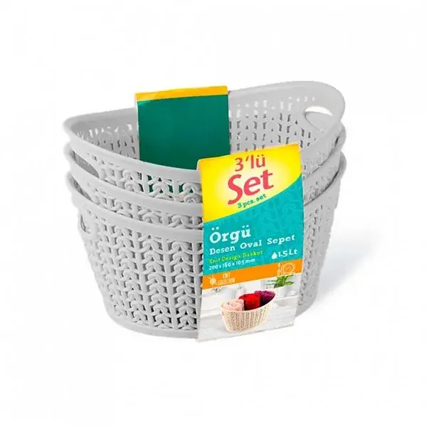 Estante de Lavanderí con Ruedas Pack 3 cestas ovaladas 7house 1,5L con asas apilables