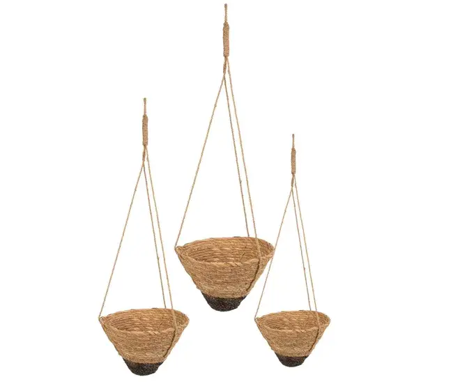 Set 3 cestos colgantes de fibra genuino marrones