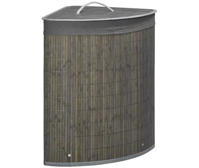 Sistema de Almacenamiento Plegable HOMCOM Cesto para Ropa Sucia de Bambú Capacidad de 55L Cesta para la Colada en Forma d...