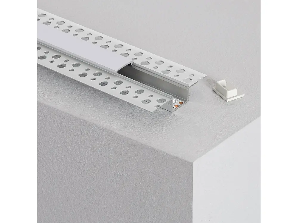 Perfil de Aluminio con Tapa Continua Integración en Escayola/Pladur para Tira LED hasta 15 mm 2m