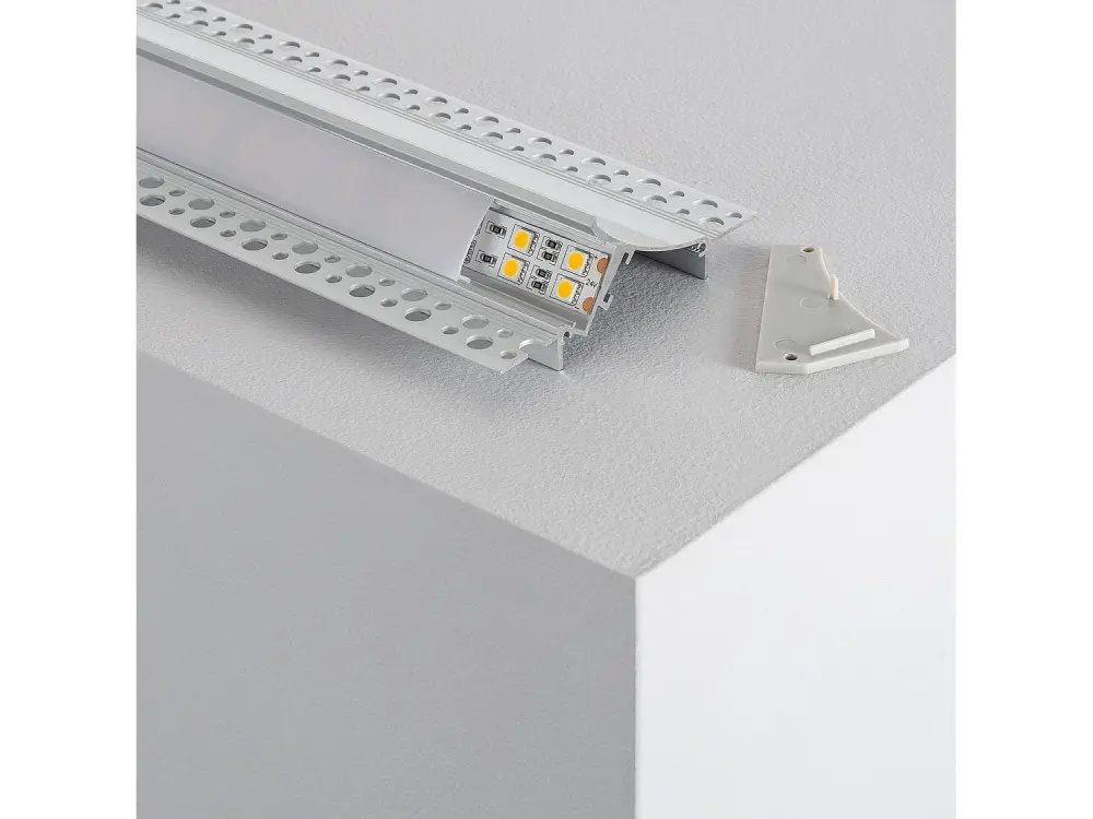 Perfil de Aluminio Empotrable para Escayola / Pladur con Tapa Continua para Tira LED hasta 20mm 8m