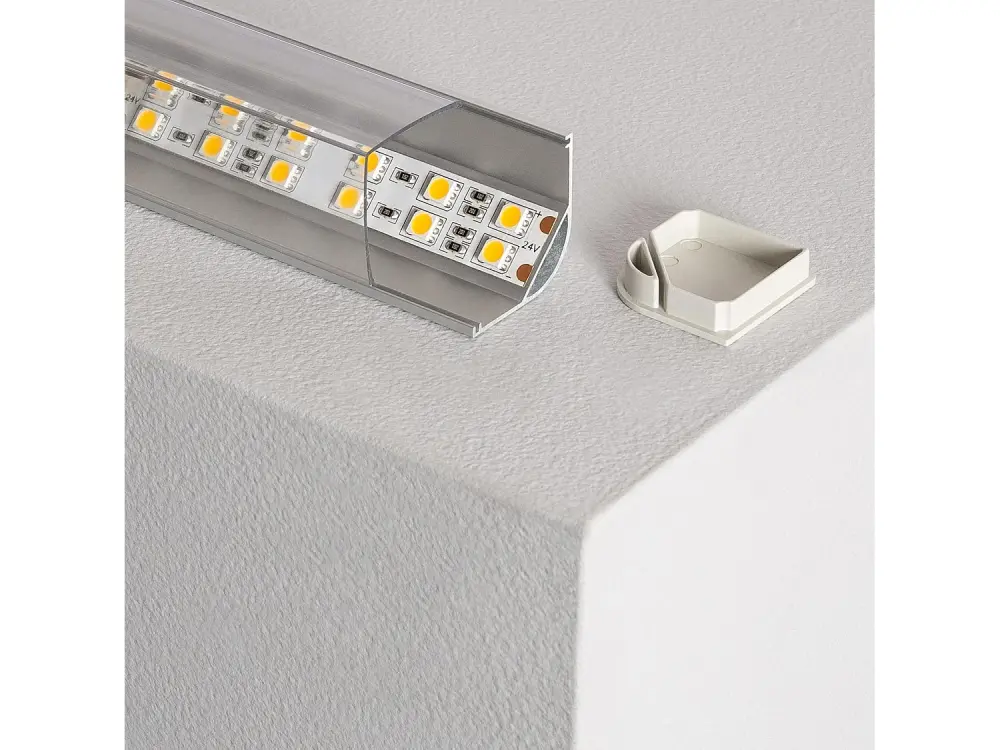 Perfil de Aluminio Esquina con Tapa Circular Continua para Tira LED hasta 20 mm 8m