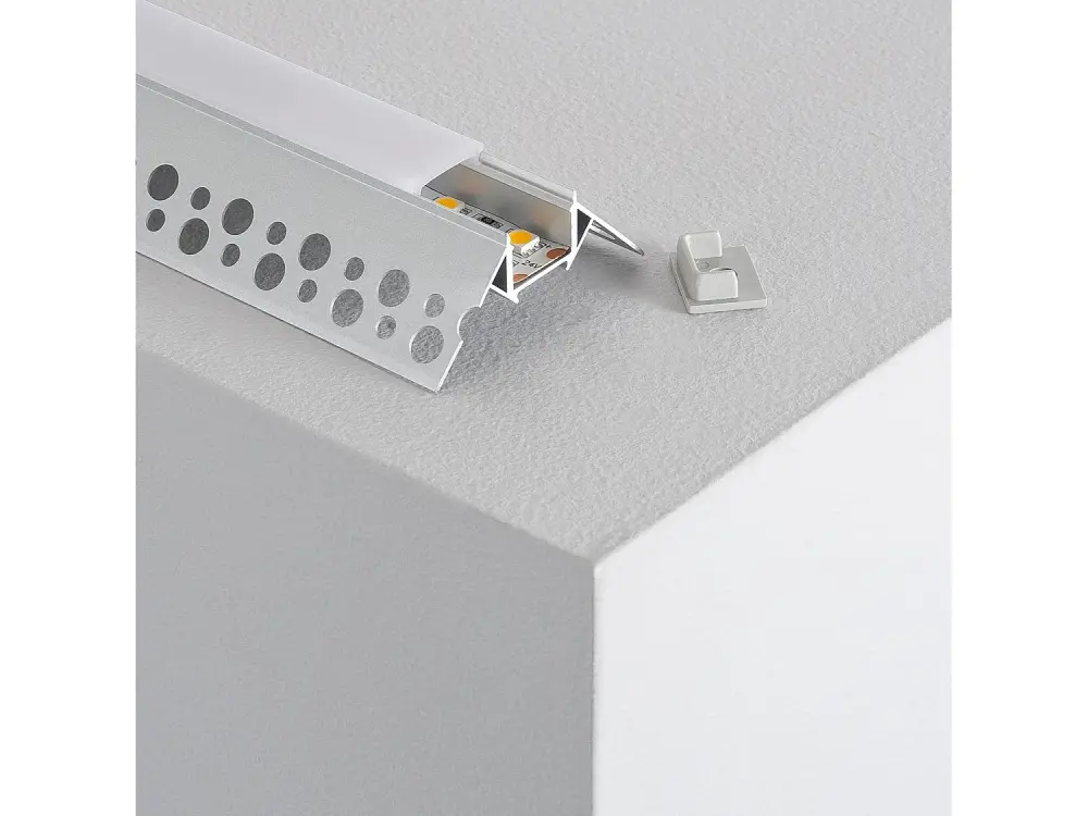 Perfil de Aluminio Integración en Escayola/Pladur para Esquina Exterior Tira LED hasta 8 mm 1m