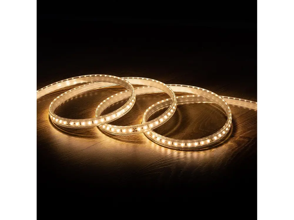 Tira LED 220V AC 100 LED/m Blanco Cálido IP67 Medida Ancho 14mm Corte cada 25 cm 3m
