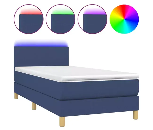 Base Inflable Cama box spring colchón y luces LED tela crema 90x200 cm Diseño plano