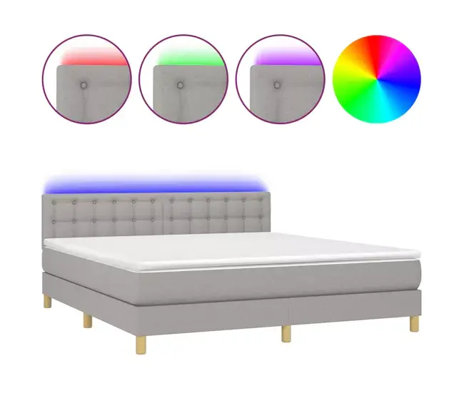 Base Inflable Cama box spring con colchón tela y LED gris evidente 180x200 cm Botones