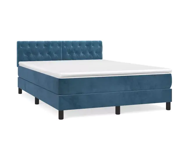 Base Inflable Cama box spring con colchón terciopelo azul opaco 140x200 cm Diseño de botones