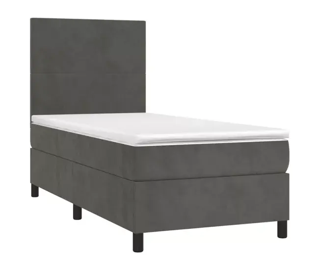Cama box spring colchón y LED terciopelo gris negro 90x190 cm Diseño plano Tamaño Queen Size