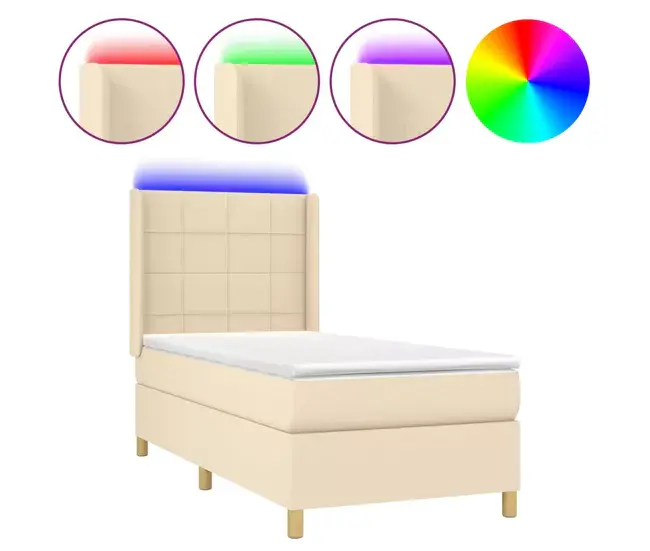 Cama box spring colchón y luces LED tela marrón negro 90x200cm Bloques con cuadros