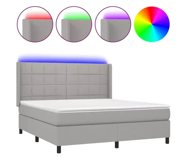 Cama box spring colchón y luces LED tela gris evidente 180x200 cm Bloques con cuadros