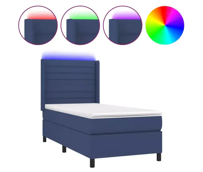 Cama box spring colchón y luces LED tela gris evidente 80x200 cm Rayas horizontales