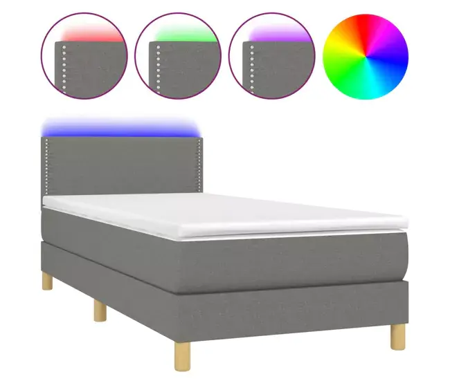 Cama box spring con colchón LED tela marrón sombrío 80x200 cm Liso con clavos en Altura Extra