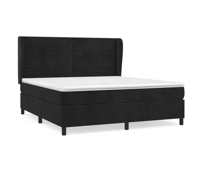 Cama box spring con colchón terciopelo negro 180x200 cm Rayas horizontales Material PVC Libre de Ftalatos