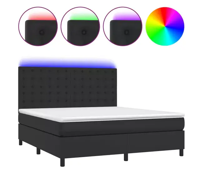 Certificado Antialérgico Cama box spring colchón y LED cuero sintético negro 160x200 cm Botones
