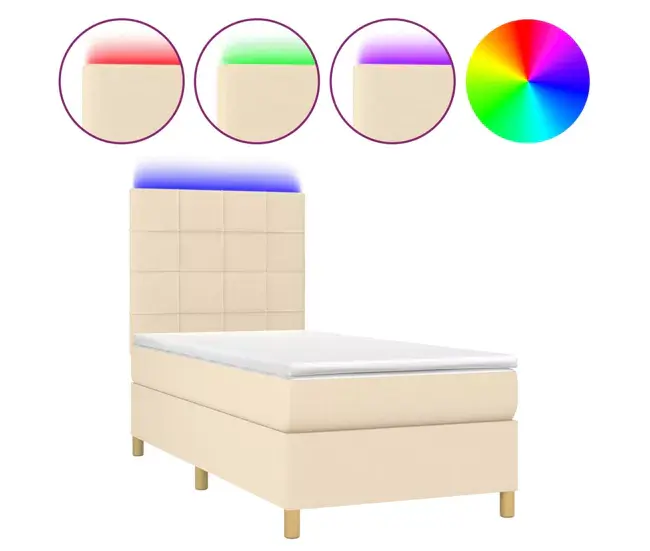 Certificado Antialérgico Cama box spring colchón y luces LED tela negro 90x200 cm Bloques con cuadros