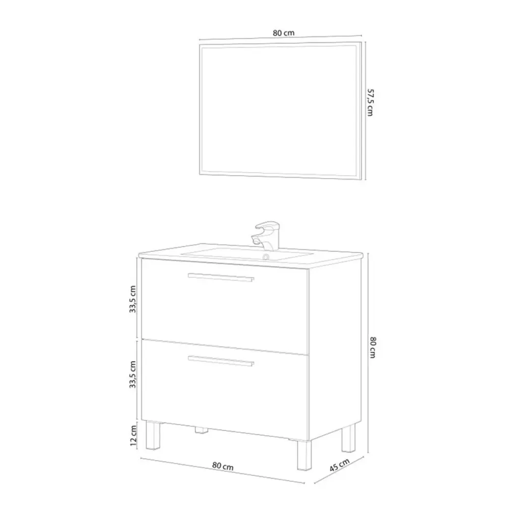 Certificado Antialérgico Mueble de baño con espejo y lavabo Air 2 cajones roble Alaska