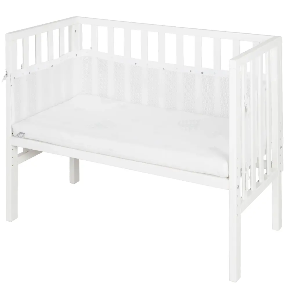 Cuna de colecho 2 en 1 seguro asleep® 45 x 90 cm con colchón + Barrera de lienzo - Madera blanca