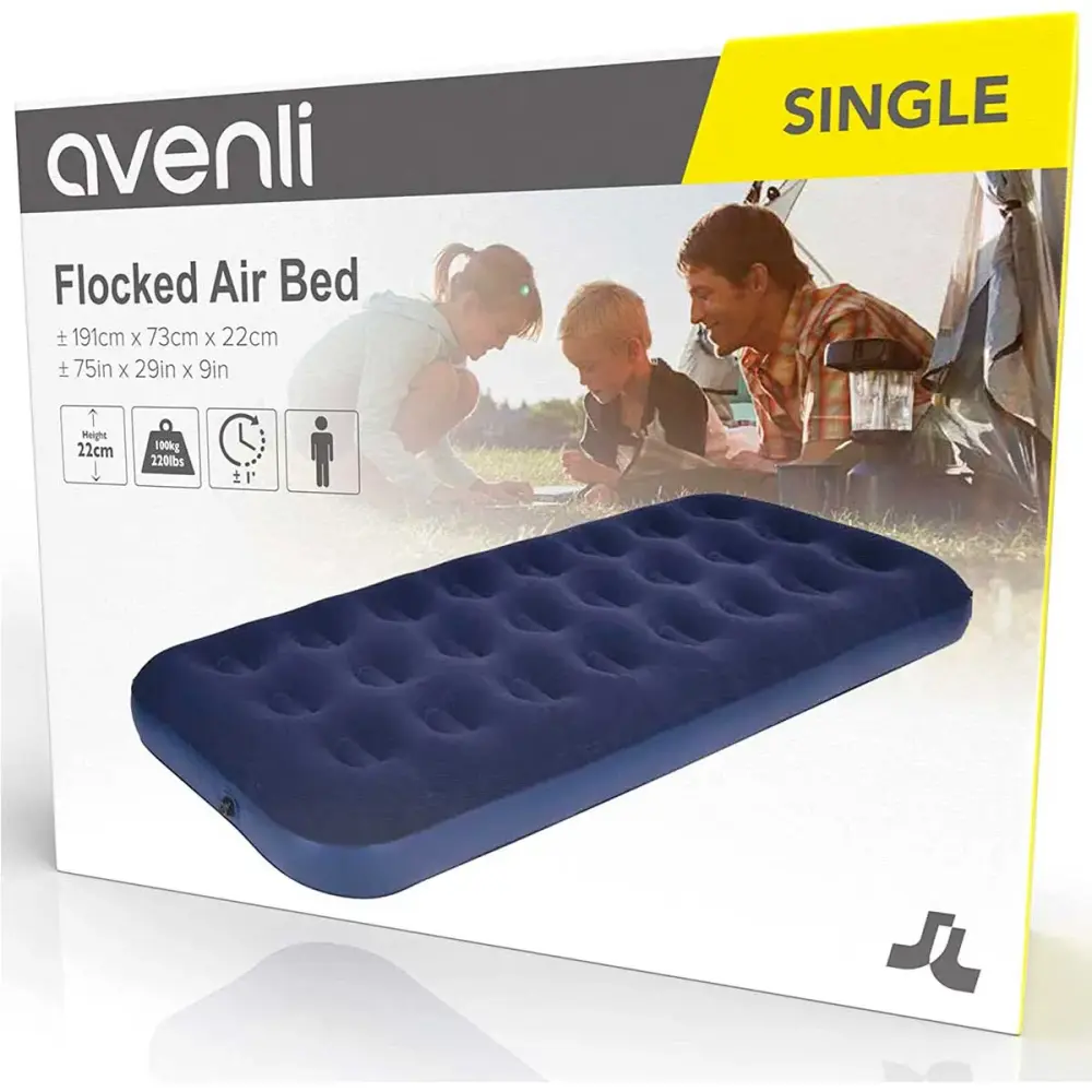 Colchón inflable Avenli 1 persona superficie flocada azul 73x191 cm