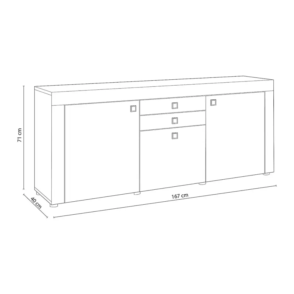 Aparador Julieta 3 puertas + 2 cajones 71x167x40 cm