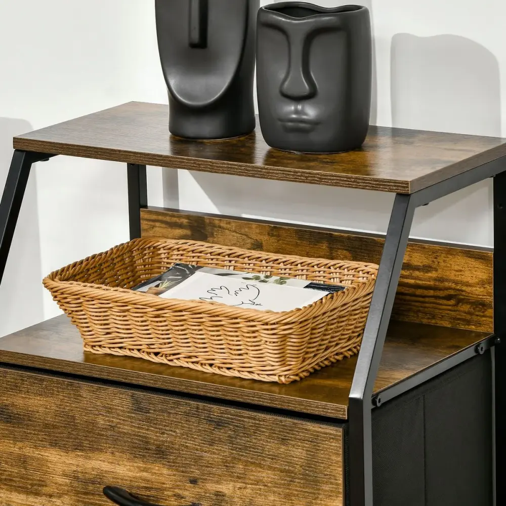 Cabeceira Tapizada Cajonera Bude Homcom 3 cajones + estante marrón opaco 92x44x29 cm
