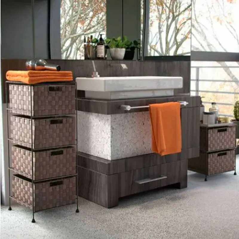 Cajonera de baño 4 cajones nailon marrón 84x29x35 cm
