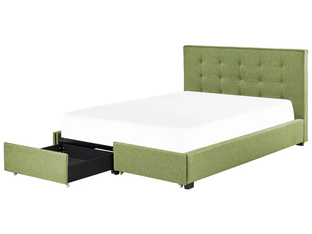 Cama con cajones tela la rochelle 180 x 200 cm verde | Envío Rápido y Gratis